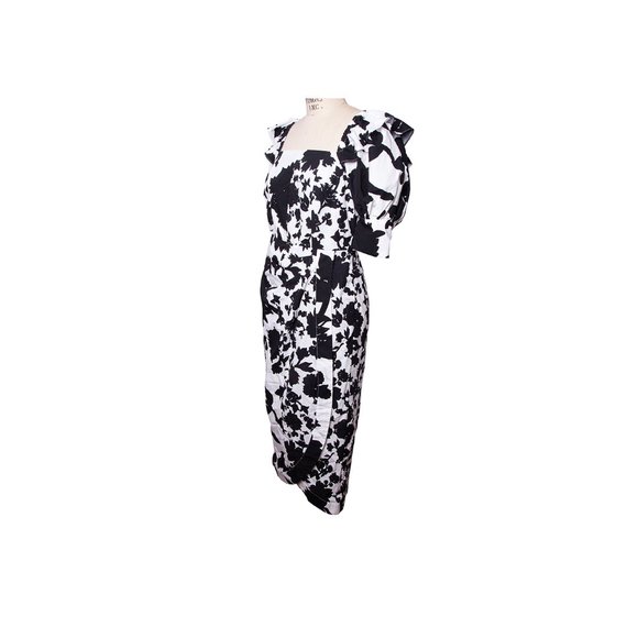 Christopher John Rogers Black & White Target Floral Puff Wrap Dress Size 10 NWT - Picture 8 of 15